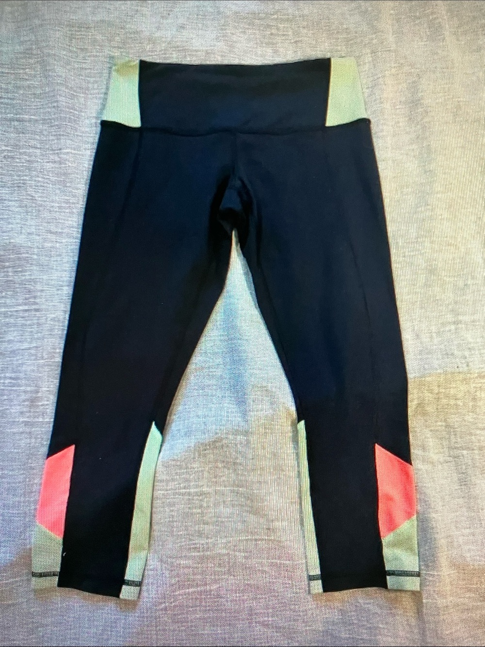 lululemon athletica Black Leggings with Green and Coral Accents